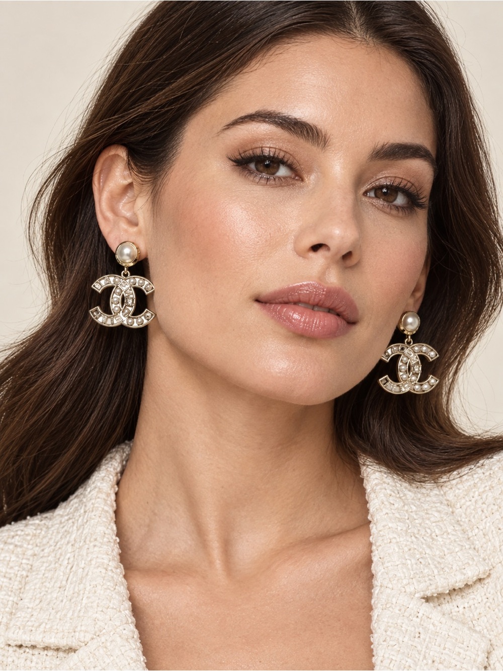 CHANEL Gold-Tone CC Pearl Drop Earrings